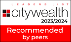 The Citywealth “Recommended by Peers” badge awarded to Davidoff Law, highlighting the firm’s excellence in wealth management and legal advisory services.