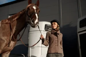A woman with a horse, representing Davidoff Law’s legal advisory role in international equestrian transactions and ownership structuring