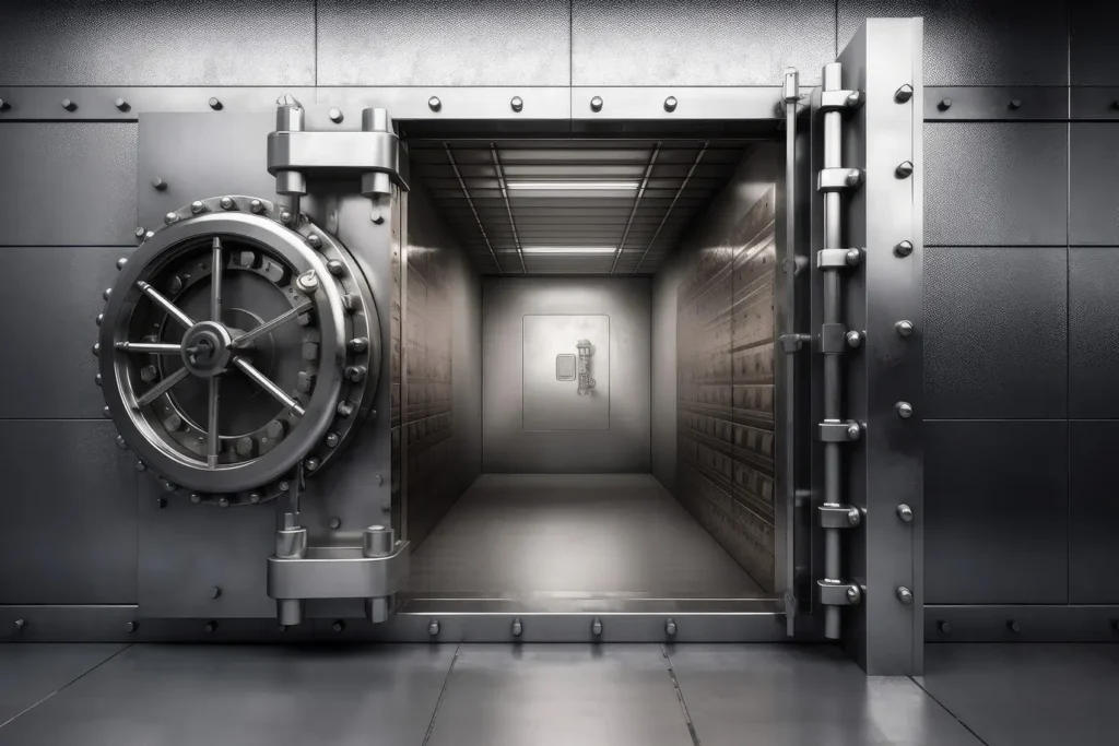 A secure steel vault symbolising asset protection, freeport storage, and legal structuring provided by Davidoff Law in Zurich