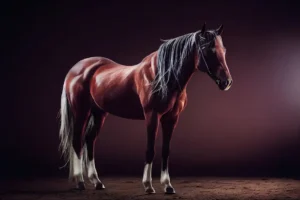 Elegant chestnut horse with white stockings in studio lighting – representing equine investment, racing, and dressage in Davidoff Law Zurich’s wealth management perspective.